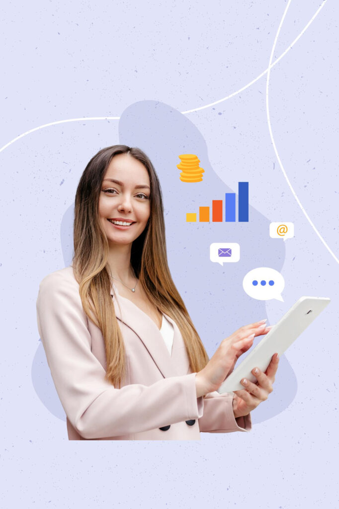 Woman with tablet & charts