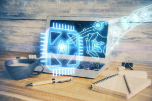 Laptop with AI chip graphic