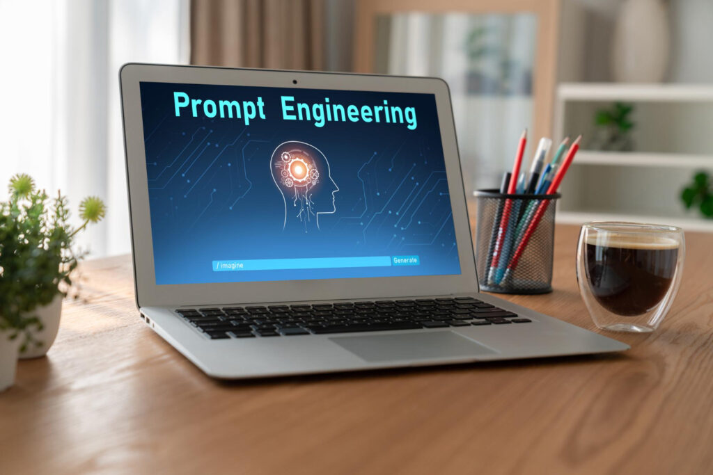 Laptop with Prompt Engineering text